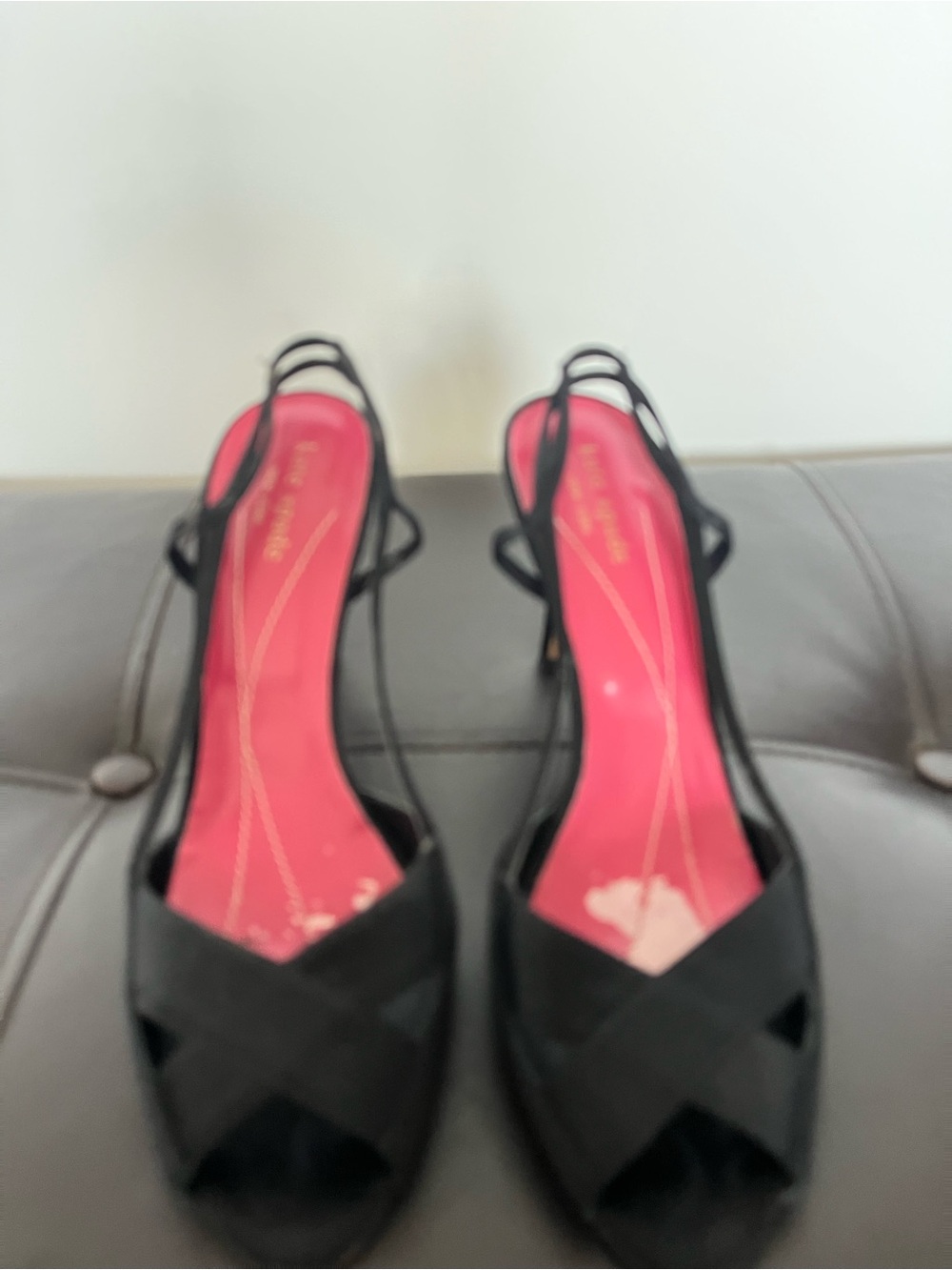 kate spade Black Slingback Peep-Toe Heels with Pink Insole